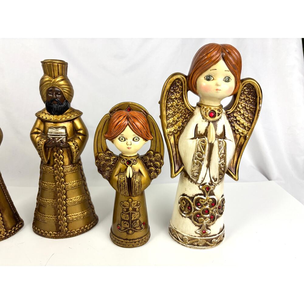 Lot of 6 Vintage Gold Painted‎ Three Wise Men Angels Nativity Chalkware MCM - Picture 7 of 11